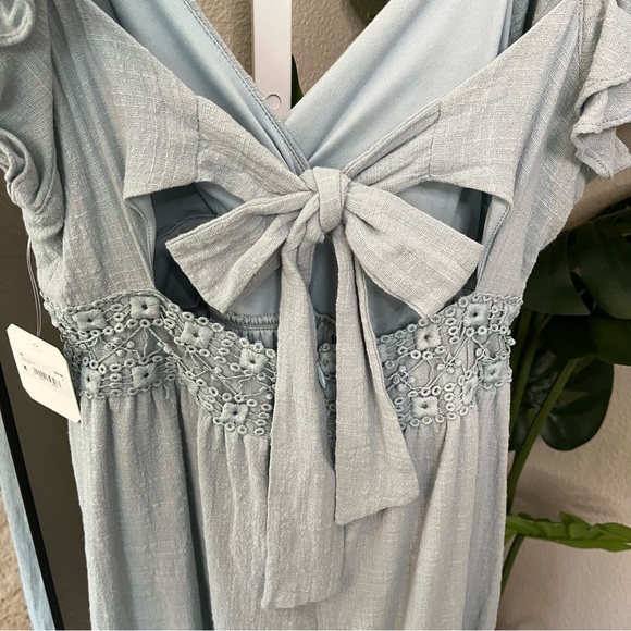 💎 Altar’d State Blue Ruffle Crochet Mini Dress Sz L | Boho Feminine Party Dress - Picture 9 of 11